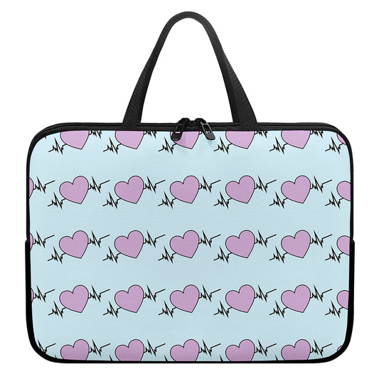 Pink Heartbeat Pattern Print Laptop Sleeve With Handle