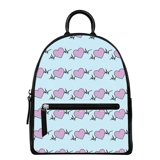 Pink Heartbeat Pattern Print Leather Backpack