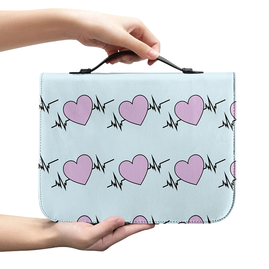 Pink Heartbeat Pattern Print Leather Bible Cover