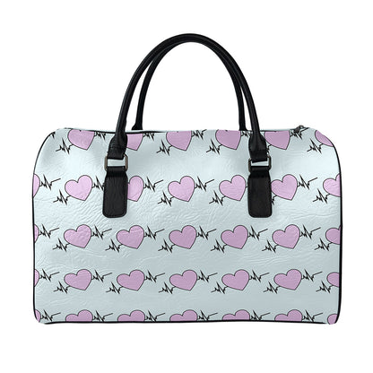 Pink Heartbeat Pattern Print Leather Duffle Bag