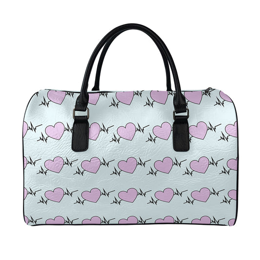 Pink Heartbeat Pattern Print Leather Duffle Bag