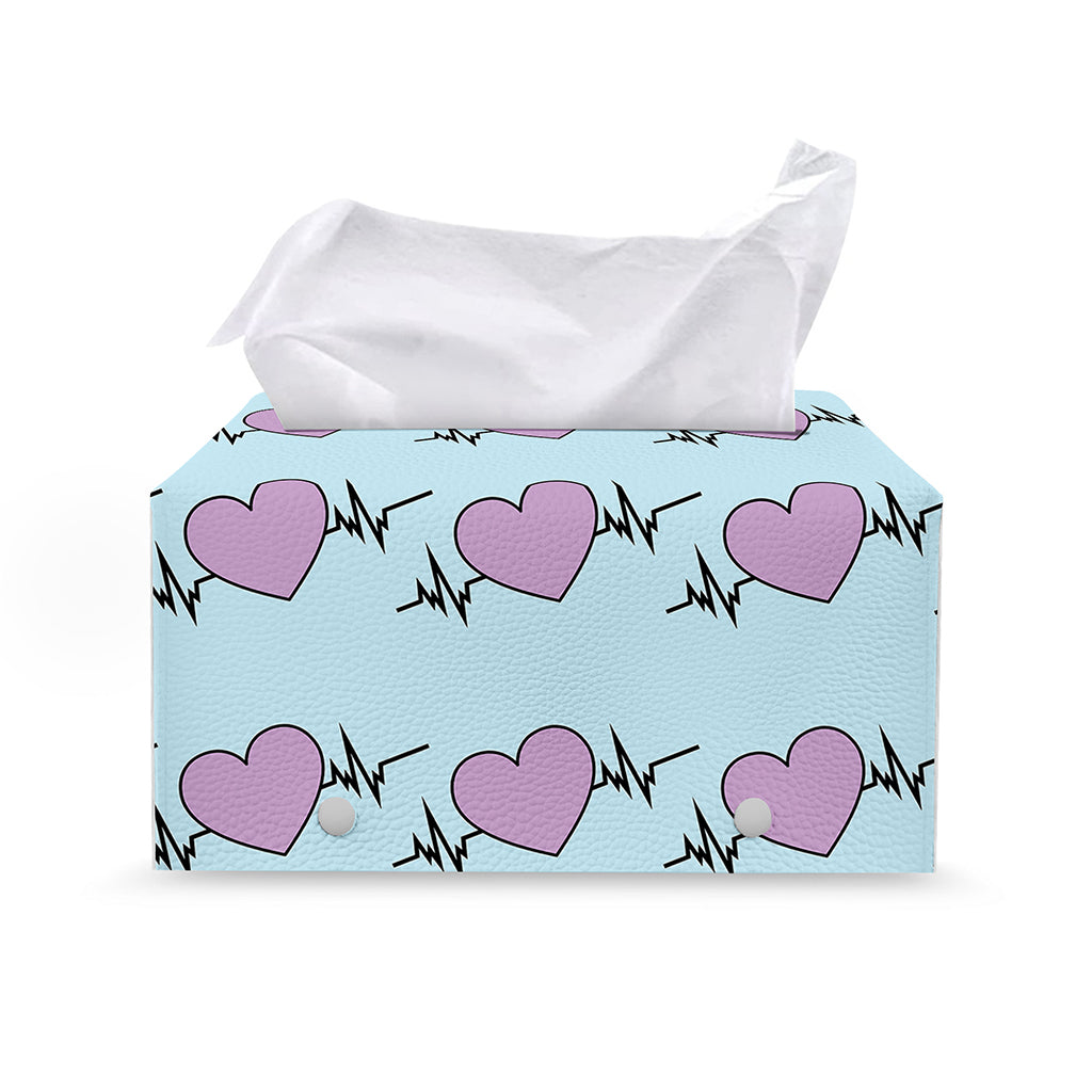 Pink Heartbeat Pattern Print Leather Tissue Box Cover