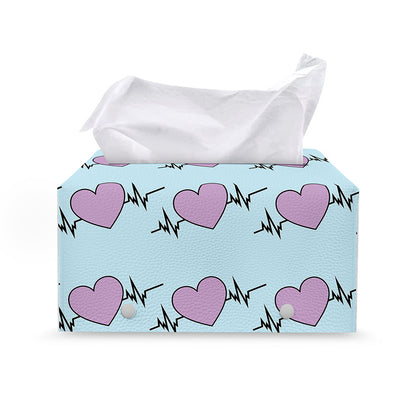 Pink Heartbeat Pattern Print Leather Tissue Box Cover