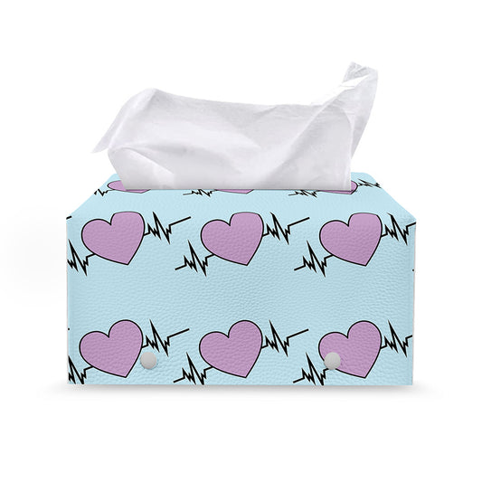 Pink Heartbeat Pattern Print Leather Tissue Box Cover