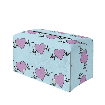 Pink Heartbeat Pattern Print Leather Tissue Box Cover