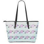 Pink Heartbeat Pattern Print Leather Tote Bag