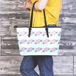 Pink Heartbeat Pattern Print Leather Tote Bag