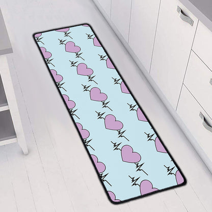 Pink Heartbeat Pattern Print Long Kitchen Mat