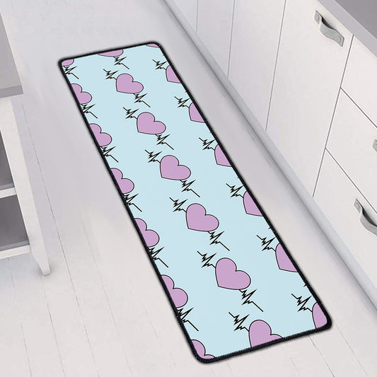 Pink Heartbeat Pattern Print Long Kitchen Mat
