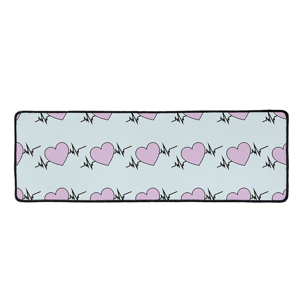Pink Heartbeat Pattern Print Long Kitchen Mat