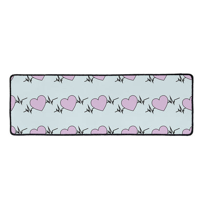 Pink Heartbeat Pattern Print Long Kitchen Mat