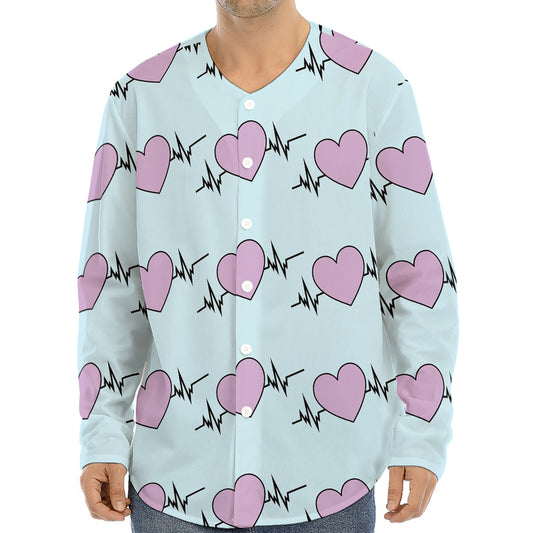 Pink Heartbeat Pattern Print Long Sleeve Baseball Jersey