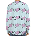Pink Heartbeat Pattern Print Long Sleeve Baseball Jersey