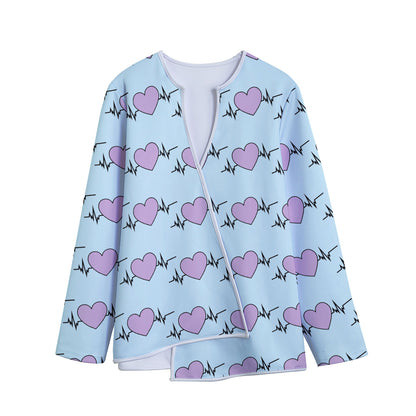 Pink Heartbeat Pattern Print Long Sleeve Short Coat