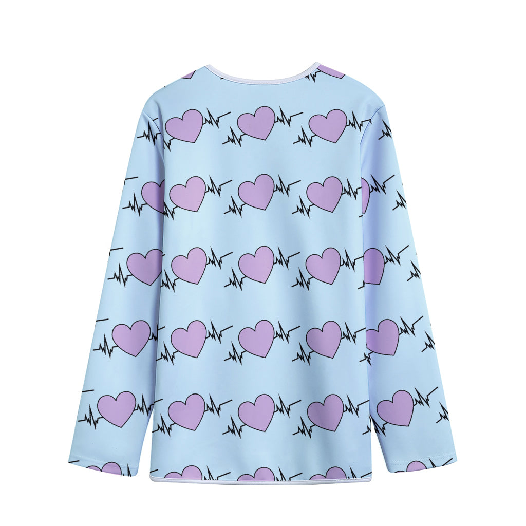 Pink Heartbeat Pattern Print Long Sleeve Short Coat