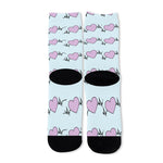 Pink Heartbeat Pattern Print Long Socks