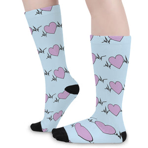 Pink Heartbeat Pattern Print Long Socks