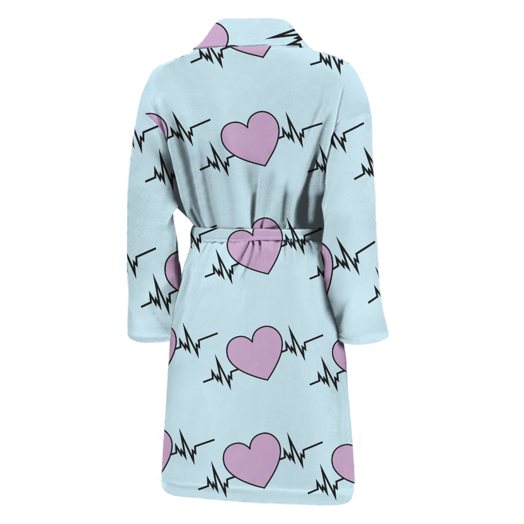 Pink Heartbeat Pattern Print Men's Bathrobe