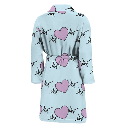 Pink Heartbeat Pattern Print Men's Bathrobe