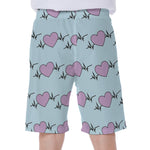 Pink Heartbeat Pattern Print Men's Beach Shorts