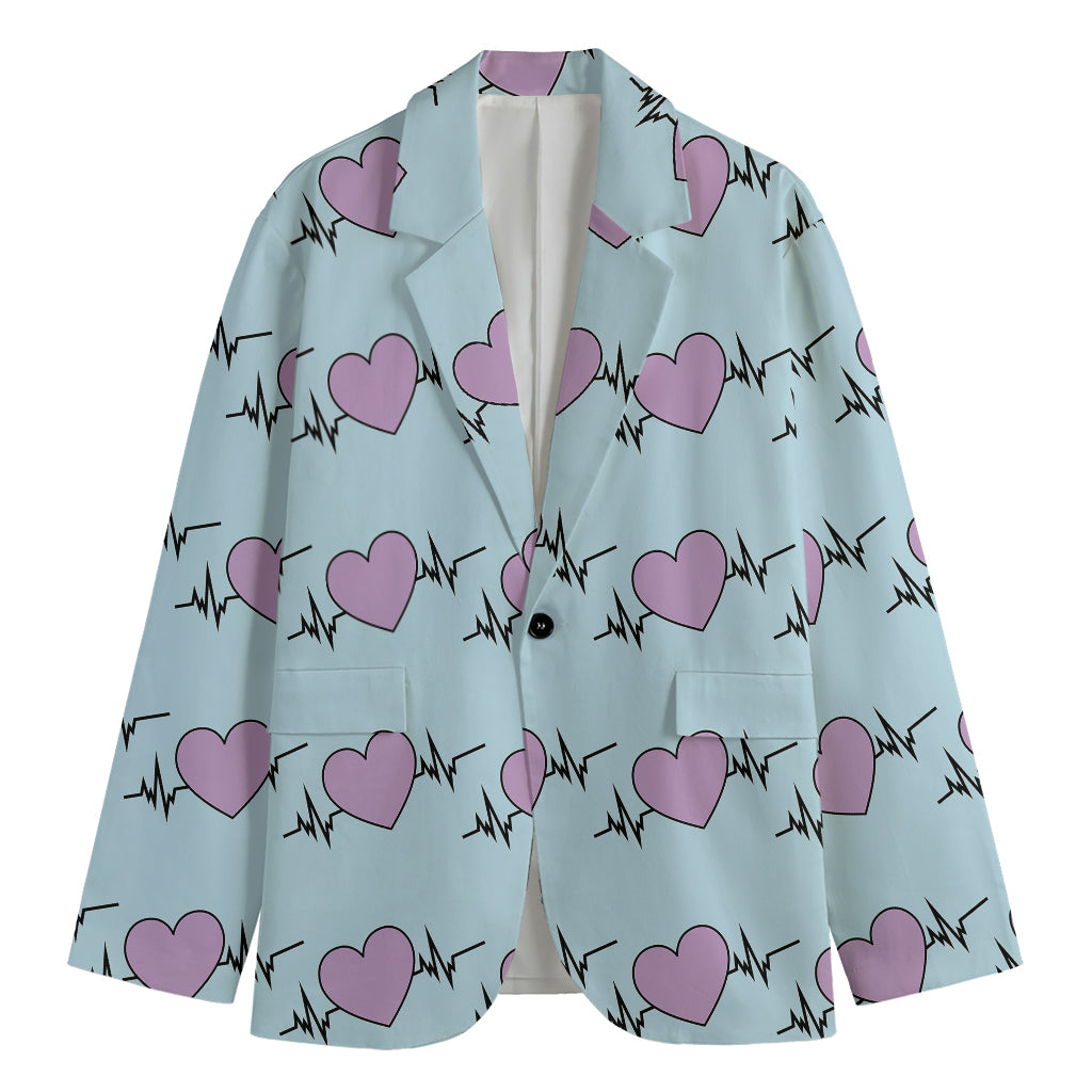 Pink Heartbeat Pattern Print Men's Blazer