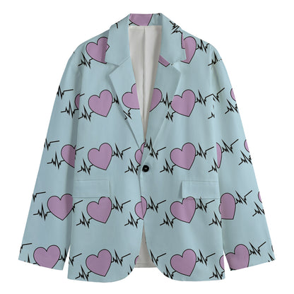 Pink Heartbeat Pattern Print Men's Blazer