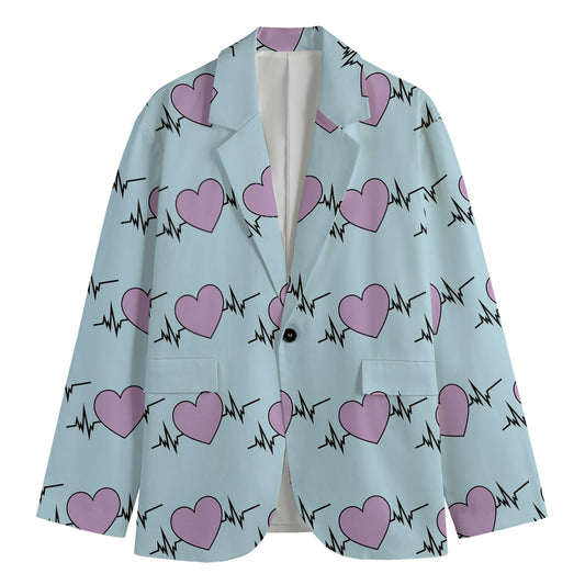 Pink Heartbeat Pattern Print Men's Blazer