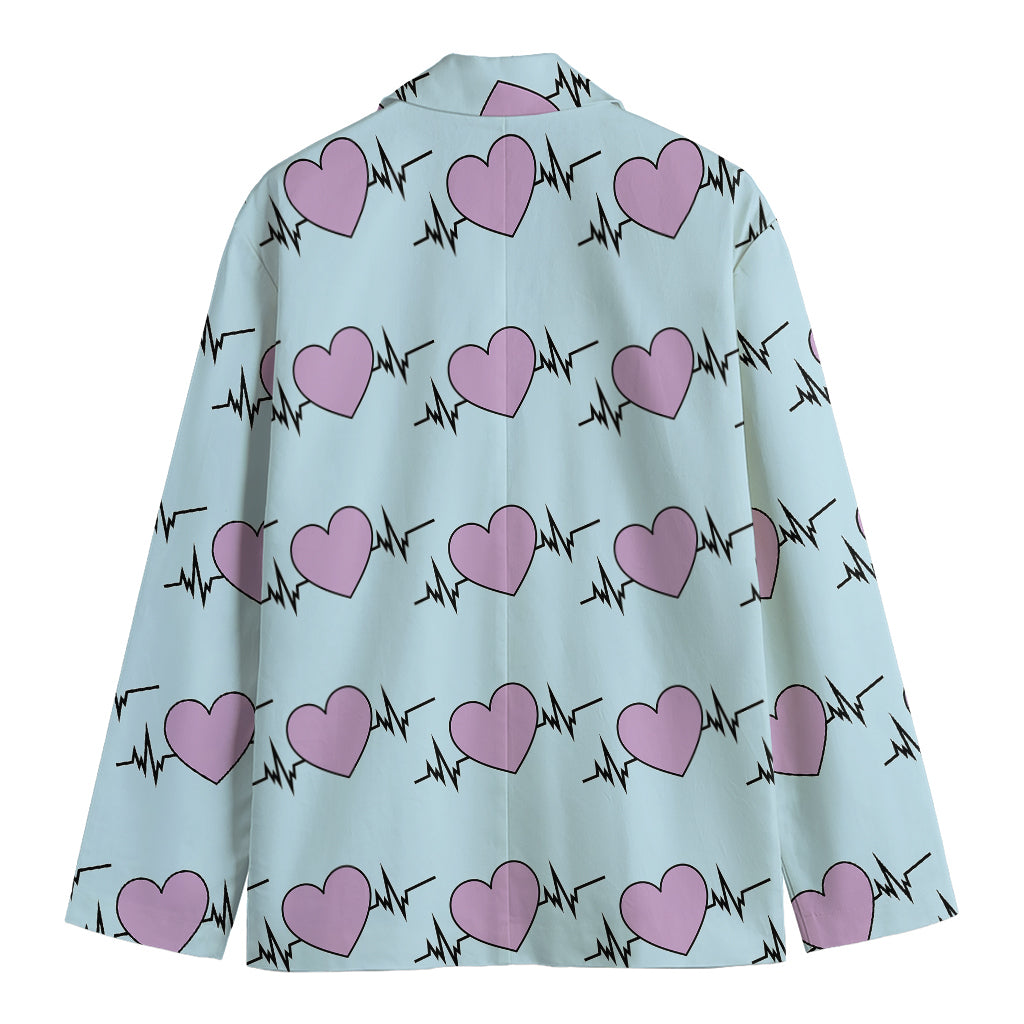 Pink Heartbeat Pattern Print Men's Blazer