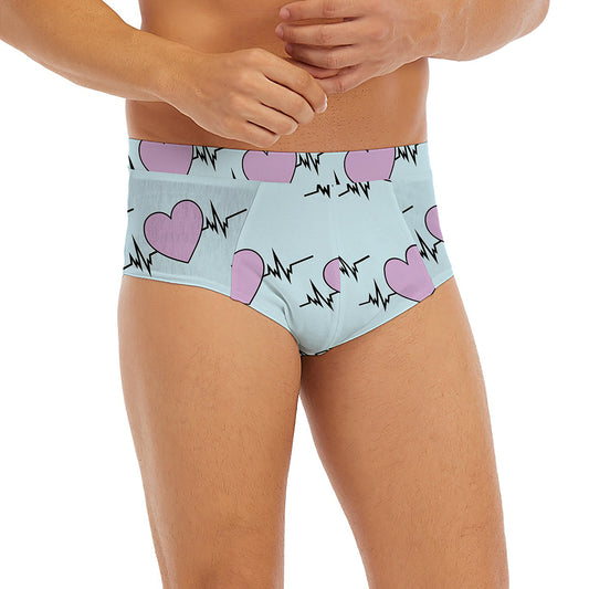 Pink Heartbeat Pattern Print Men's Briefs