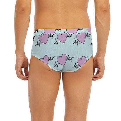 Pink Heartbeat Pattern Print Men's Briefs