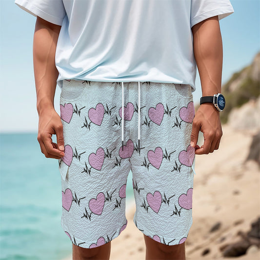 Pink Heartbeat Pattern Print Men's Cargo Shorts