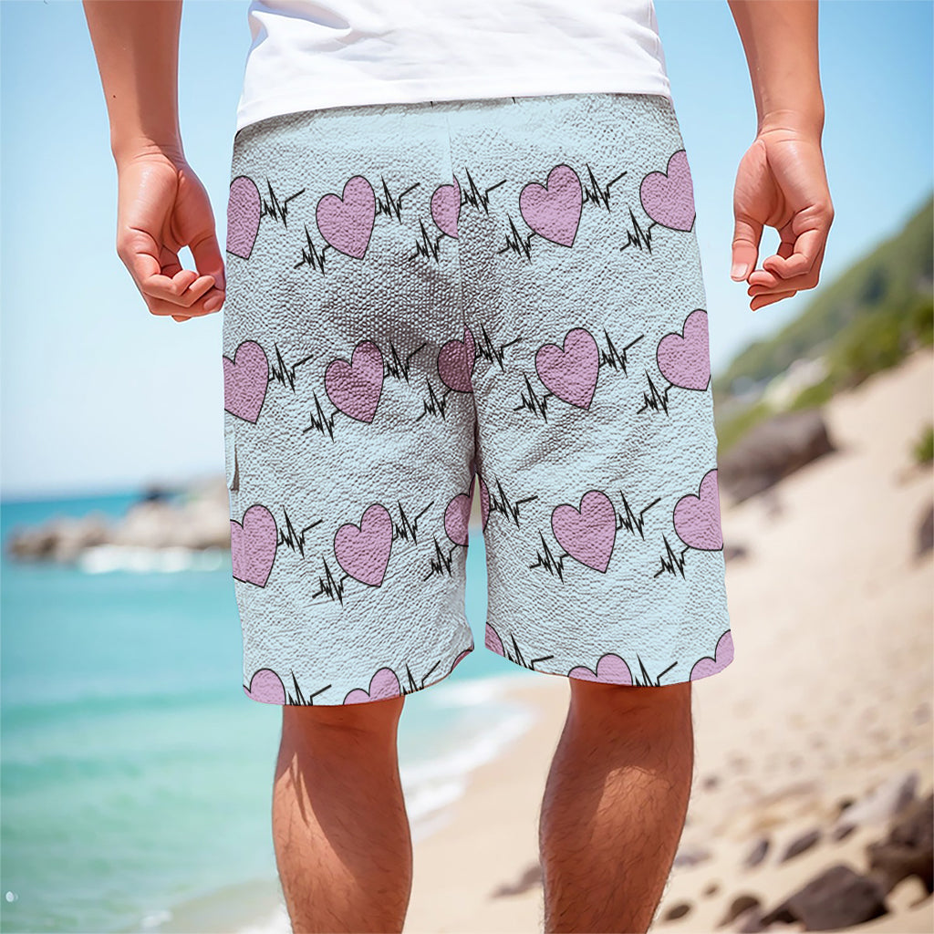 Pink Heartbeat Pattern Print Men's Cargo Shorts