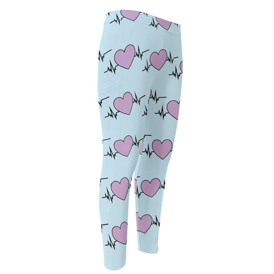Pink Heartbeat Pattern Print Men's Compression Pants