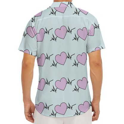 Pink Heartbeat Pattern Print Men's Deep V-Neck Shirt
