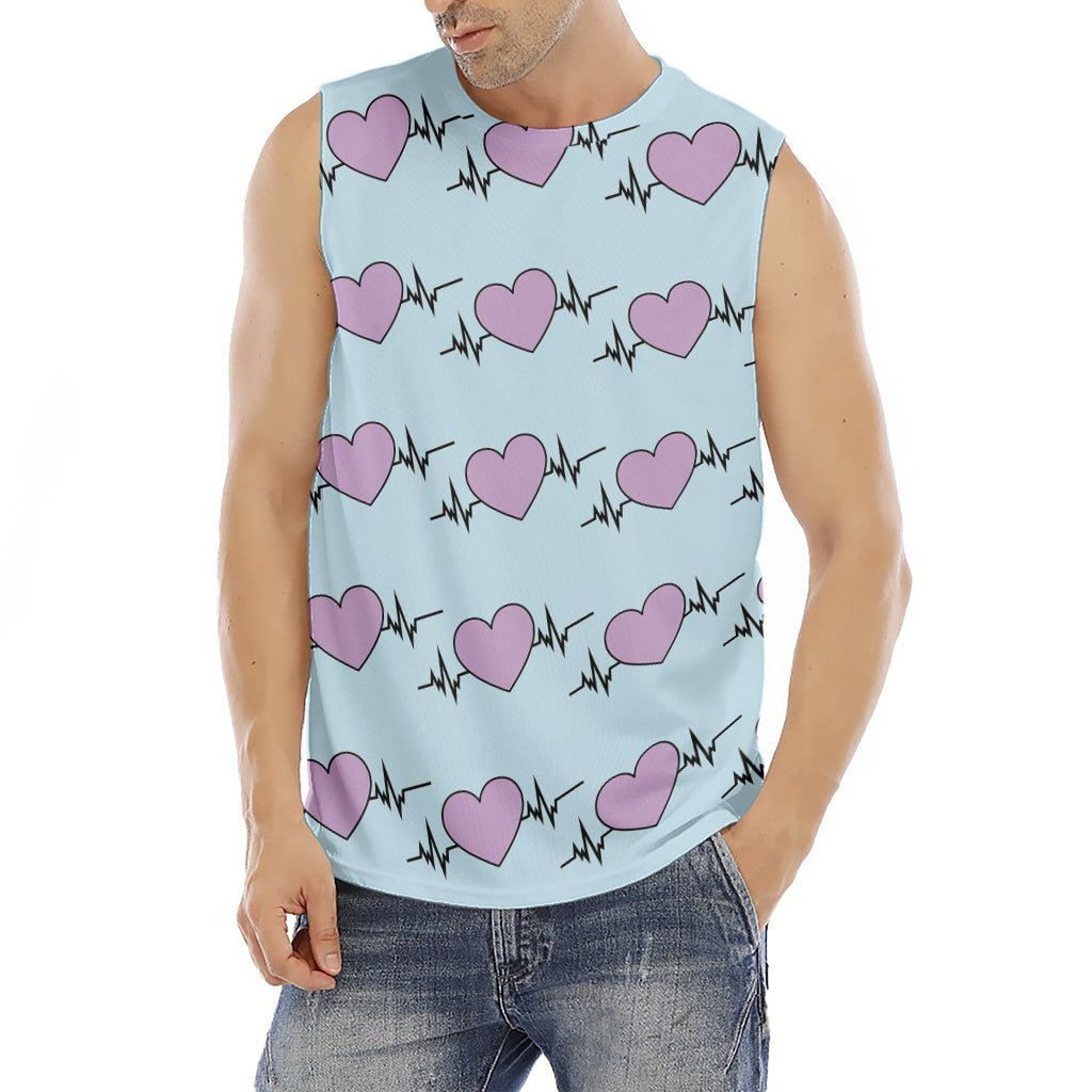Pink Heartbeat Pattern Print Men's Fitness Tank Top