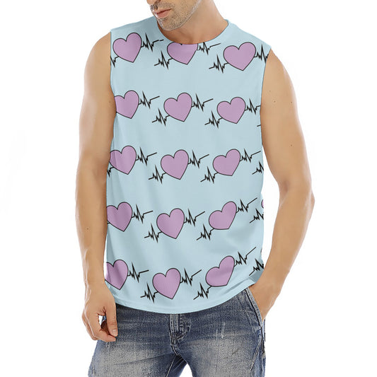 Pink Heartbeat Pattern Print Men's Fitness Tank Top