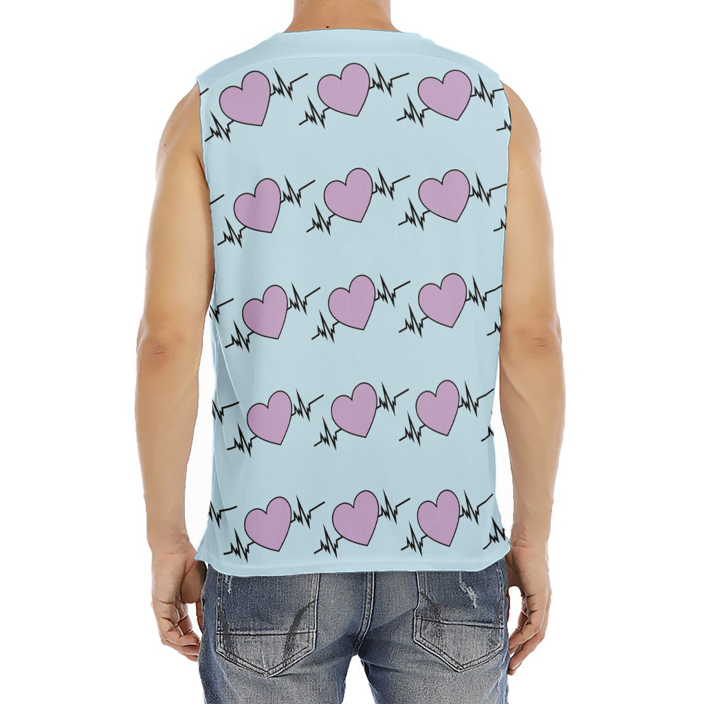 Pink Heartbeat Pattern Print Men's Fitness Tank Top