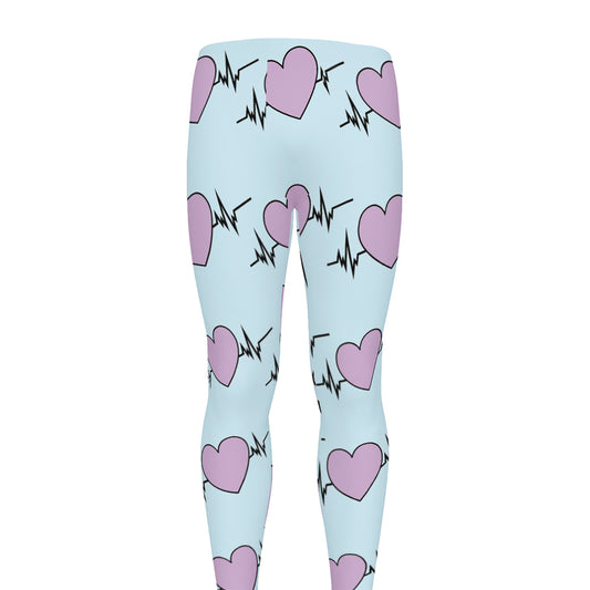 Pink Heartbeat Pattern Print Men's leggings