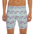 Pink Heartbeat Pattern Print Men's Long Boxer Briefs