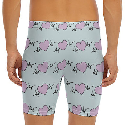 Pink Heartbeat Pattern Print Men's Long Boxer Briefs