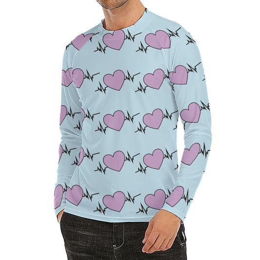 Pink Heartbeat Pattern Print Men's Long Sleeve Rash Guard