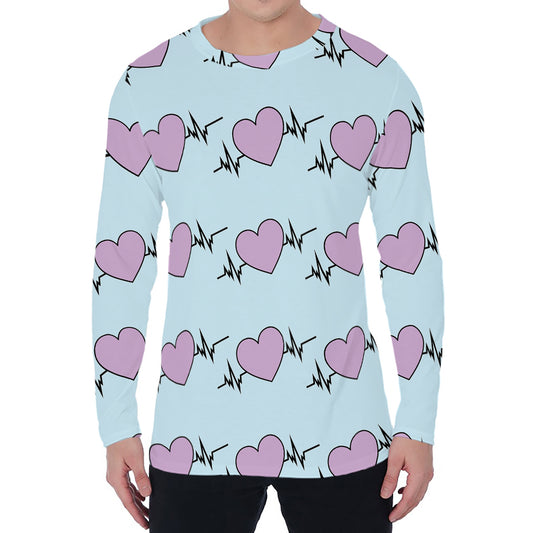 Pink Heartbeat Pattern Print Men's Long Sleeve T-Shirt