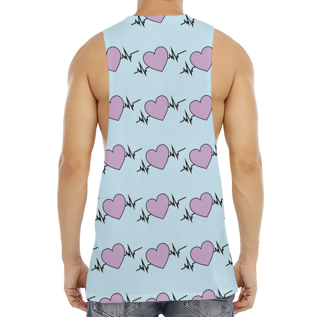 Pink Heartbeat Pattern Print Men's Muscle Tank Top