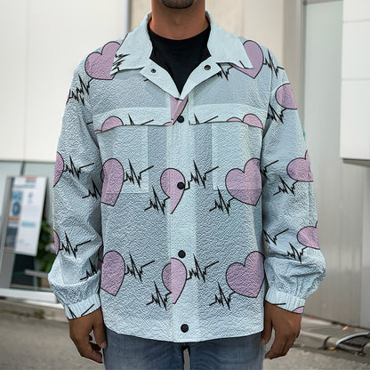 Pink Heartbeat Pattern Print Men's Shirt Jacket