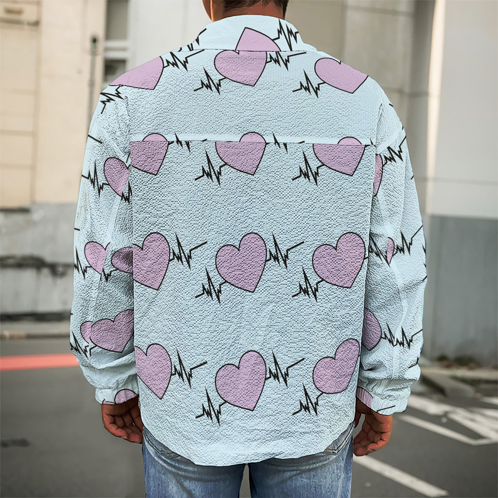 Pink Heartbeat Pattern Print Men's Shirt Jacket