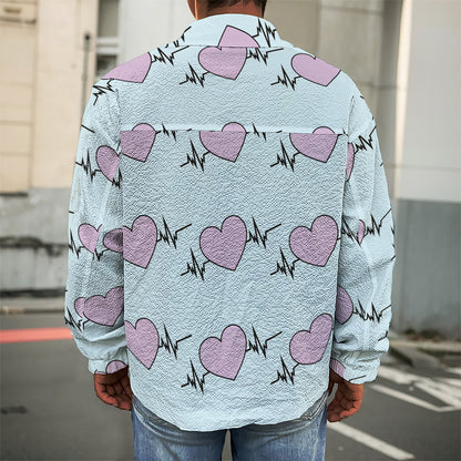 Pink Heartbeat Pattern Print Men's Shirt Jacket