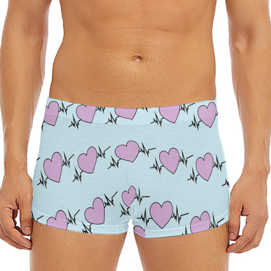 Pink Heartbeat Pattern Print Men's Short Boxer Briefs