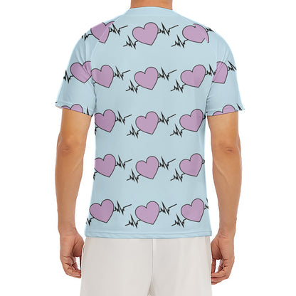 Pink Heartbeat Pattern Print Men's Short Sleeve Rash Guard