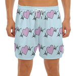Pink Heartbeat Pattern Print Men's Split Running Shorts