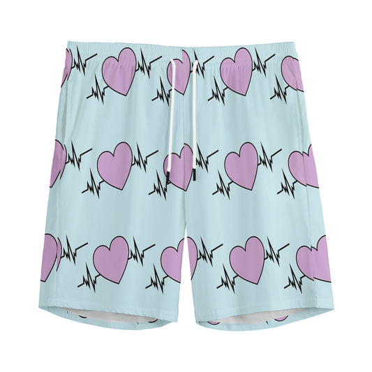Pink Heartbeat Pattern Print Men's Sports Shorts
